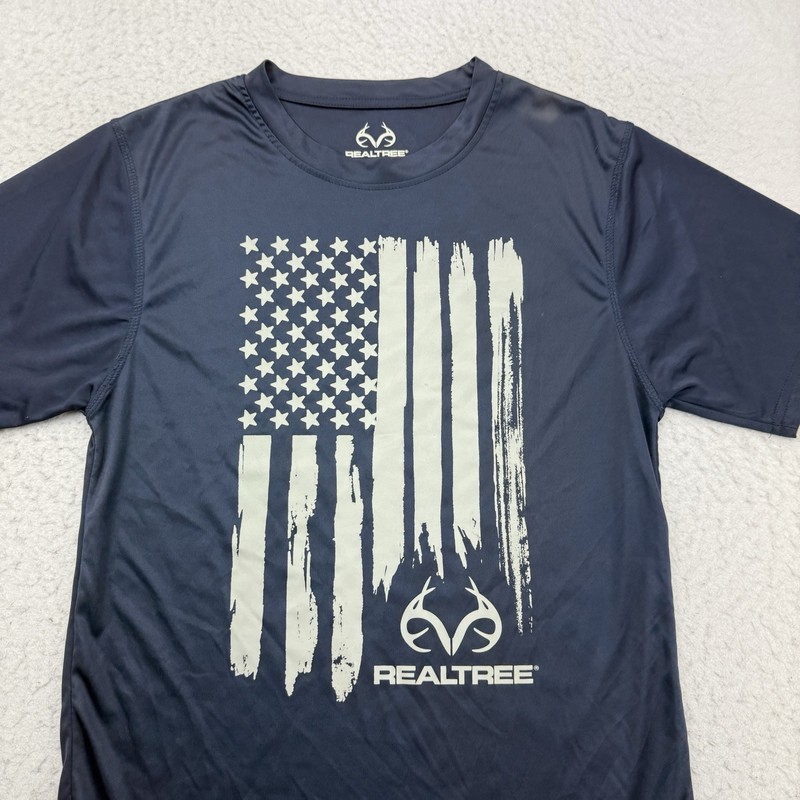 Realtree Shirt Mens Medium M Blue Gray American Flag Short Sleeve Outdoors gallery