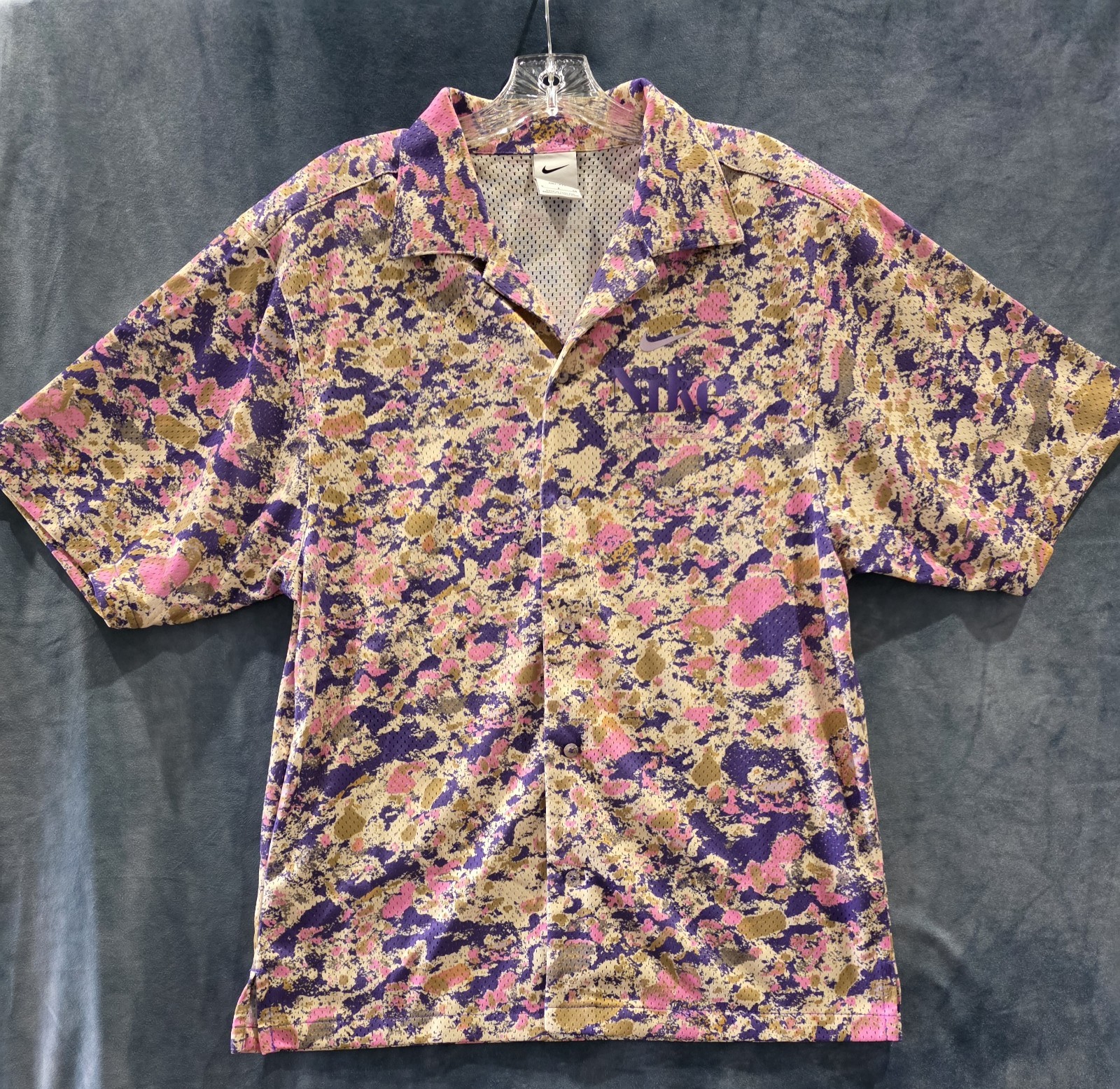 Nike Shirt Men's Small Trek Division Pink Purple Gold Camo Script Mesh LA DriFit gallery