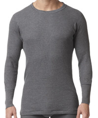 STANFIELDS Shirt Mens Medium Grey Cotton Blend Waffle Knit Base Layer Top
