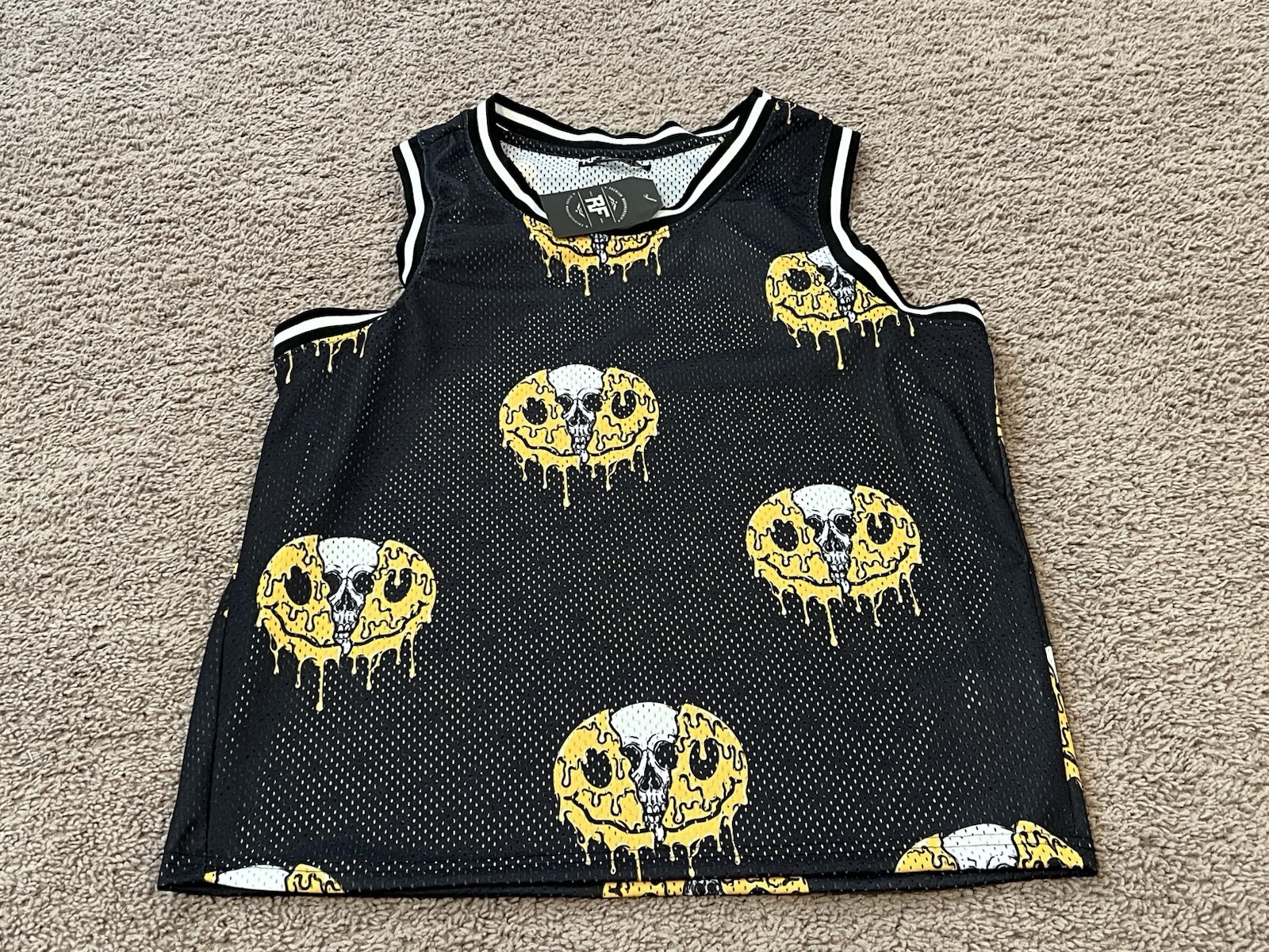 RF Brand Men's Black Mesh Skull / Melting Smiley Face Tank Size Medium NWT gallery