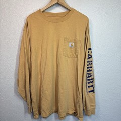Carhartt Top Men XL Yellow Pocket Long Sleeve Tee Arm Logo Active Outdoor Work