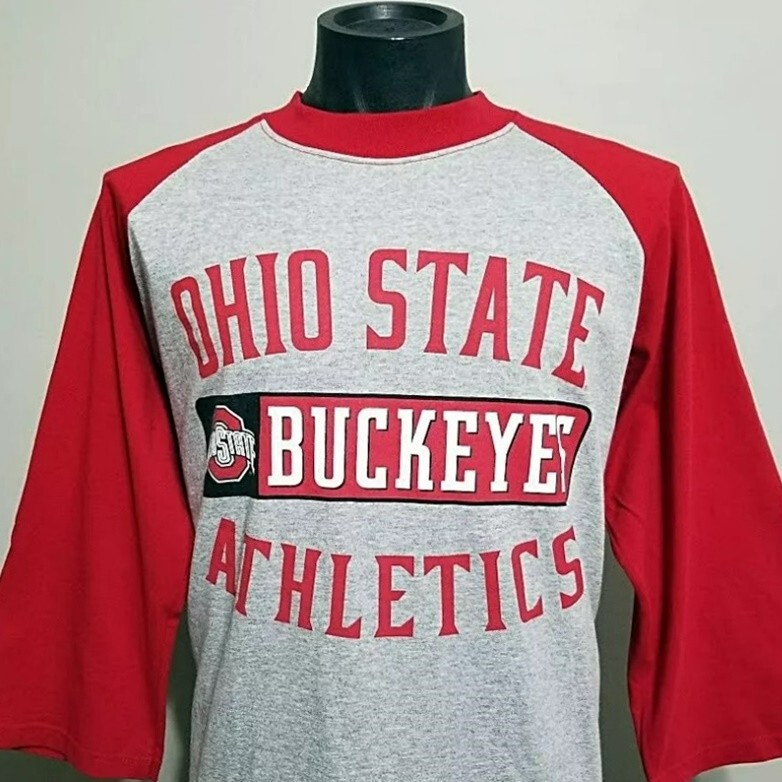 Vintage 90s Ohio State Buckeyes Raglan T-Shirt NOS Deadstock Gray Red XL USA