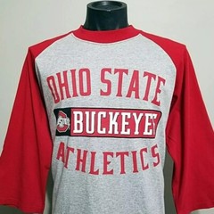 Vintage 90s Ohio State Buckeyes Raglan T-Shirt NOS Deadstock Gray Red XL USA