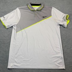 Nike Golf Polo Mens M Gray White Dri Fit Tour Performance Hammond Academy