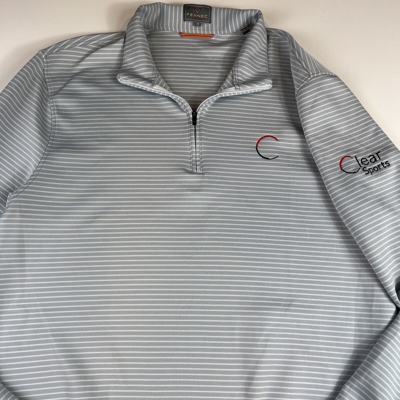 Fennec Highly Evolved Men's Medium Gray White Striped 1/4 Zip Clear Sports Logo gallery