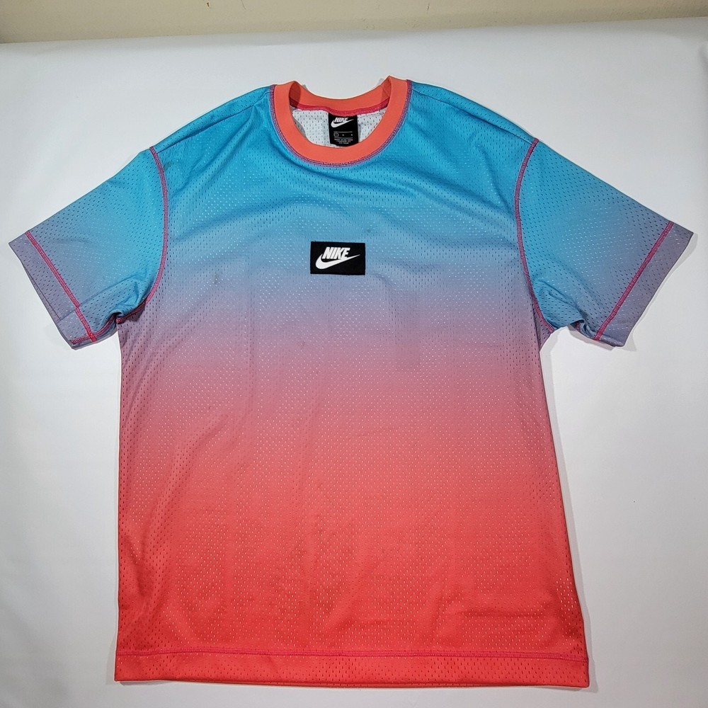 Nike Short Sleeve Mesh Jersey Gradient Oversized Shirt Size L SOUTH BEACH OMBRE