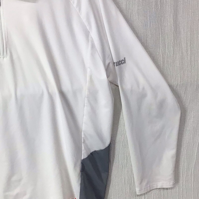 Marucci Men’s Medium 1/4 Zip Wind Breaker White Gray Long Sleeve Spell out gallery