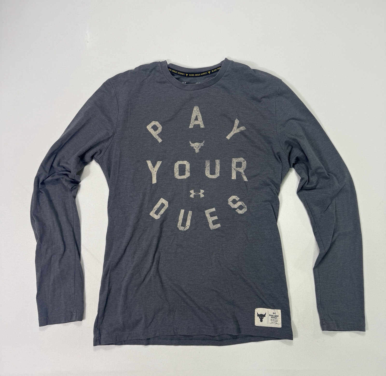 Under Armour Project Rock Long Sleeve Shirt Men's Small "Pay Your Dues" Heatgear gallery