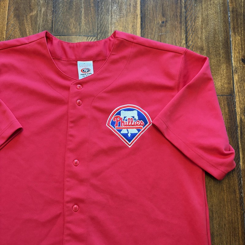 Philadelphia Phillies Jersey Mens XL Red MLB Baseball Button Front True Fan gallery