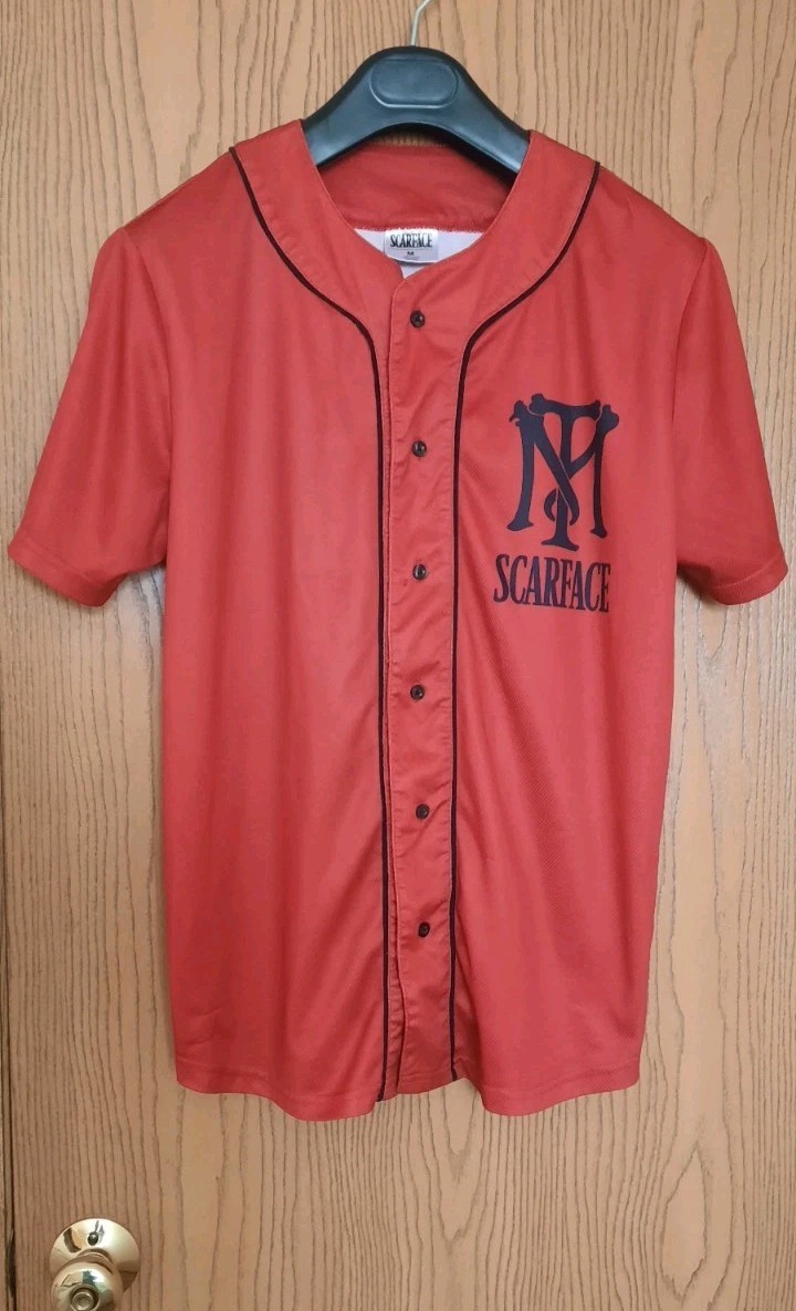 Scarface Mens Red And Black Tony Montana Baseball Jersey Size M gallery