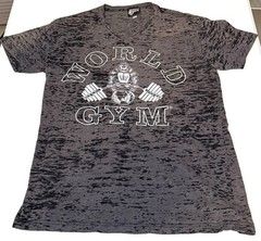 VERY RARE Vintage World Gym LARGE CHARCOAL GREY V Neck T Shirt PRE-LOVED PERFECT