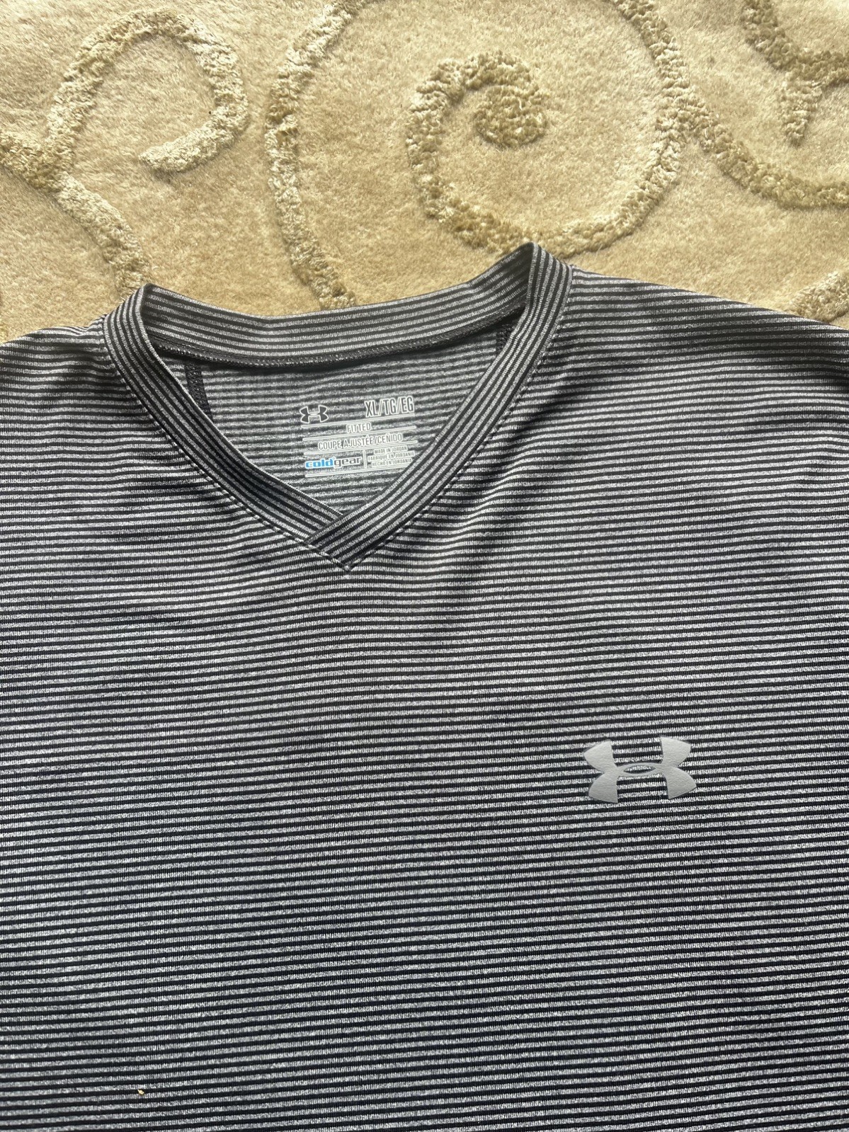 Under Armour Men's Fitted Long Sleeve Shirt - Black & Gray Striped gallery