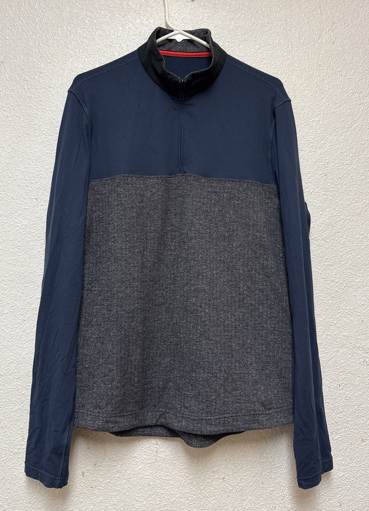 Lululemon Men’s Two Tone Blue Athletic 1/4 Zip Pullover Shirt Hidden Pocket Sz L