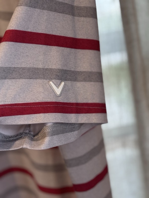 Callaway Golf Polo Shirt Mens XL Red Gray Stripe Opti-Dri Performance Polyester gallery