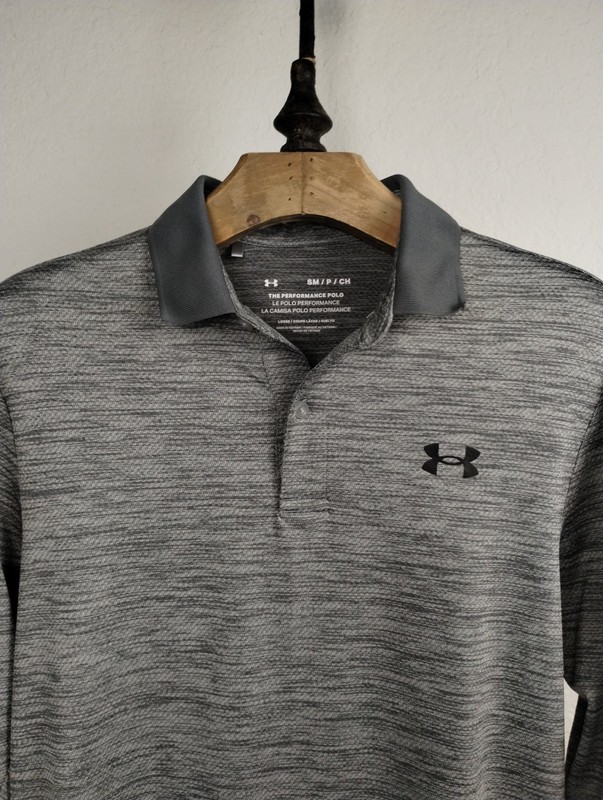 Under Armour Long Sleeve Polo Shirt Mens Small Gray Golf Athletic Performance gallery