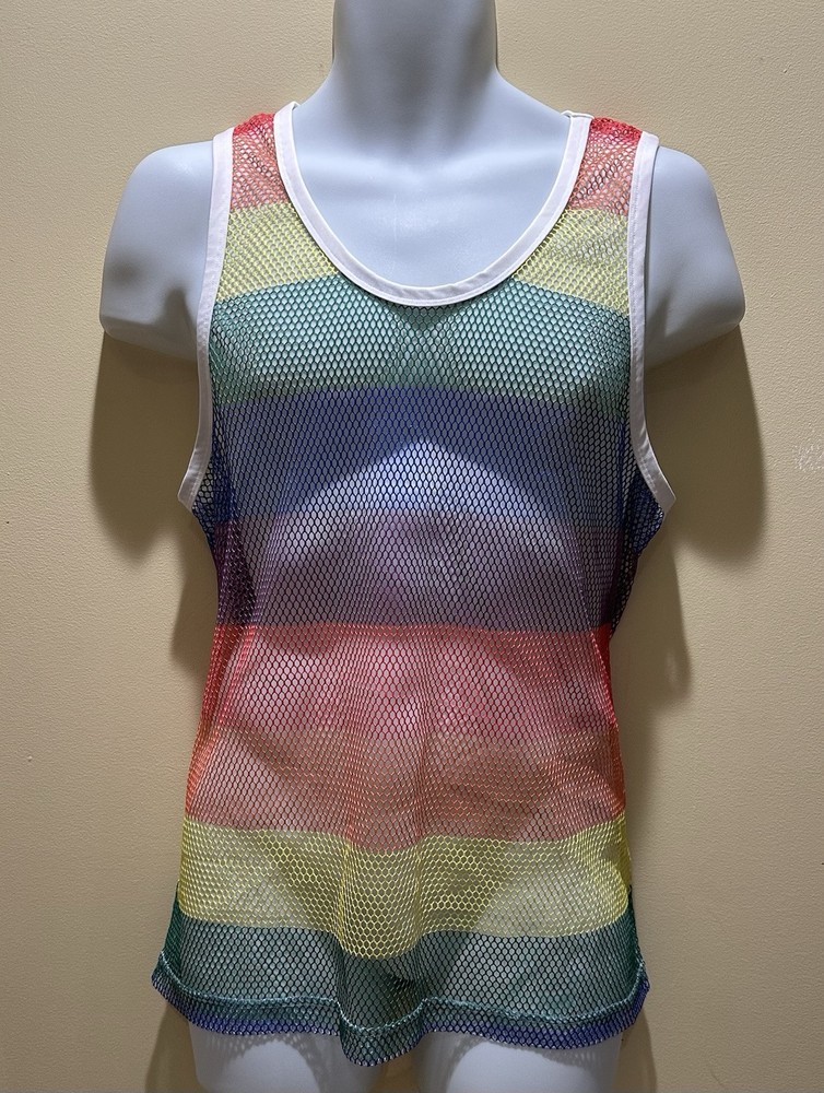 Mens Rainbow Fish Net Tank Top