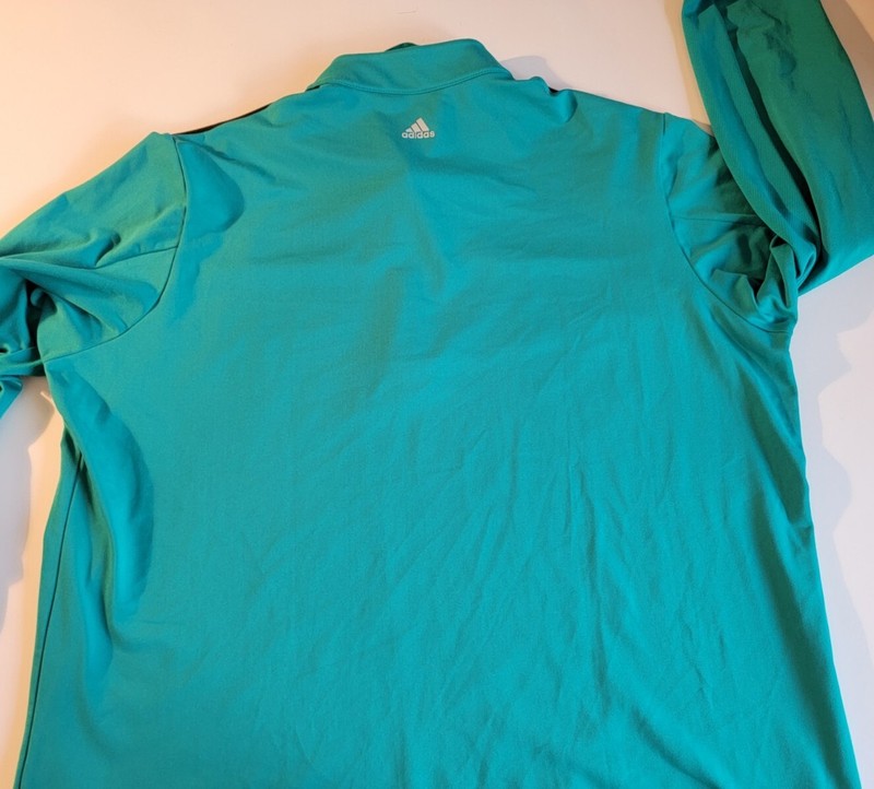 EUC Men’s Adidas Climacool 1/4 Zip teal Polyester Warm Up Jacket Sz 2XL gallery