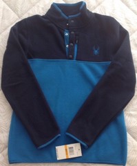 Spyder Mens Pullover Frontier Blue Polar Fleece 1/4 Button 71D64051 42 Sz S $129