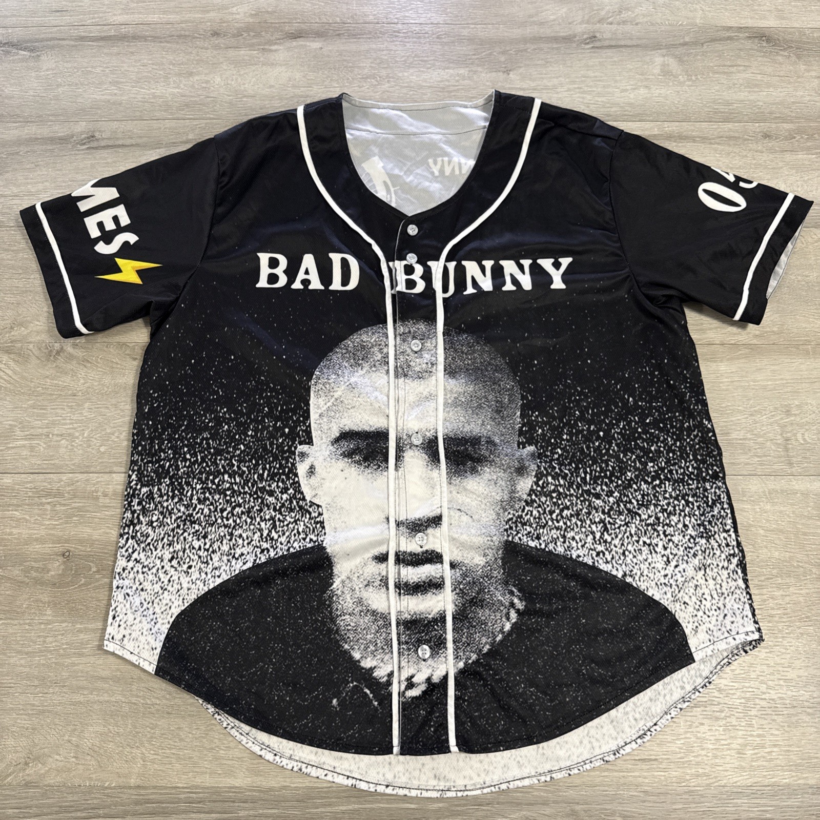 Bad Bunny Jersey The Most Wanted Tour Baseball Button Front Shirt Black Large gallery