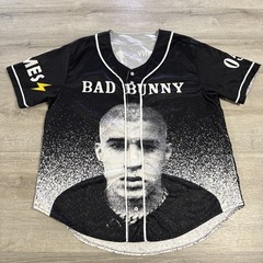 Bad Bunny Jersey The Most Wanted Tour Baseball Button Front Shirt Black Large