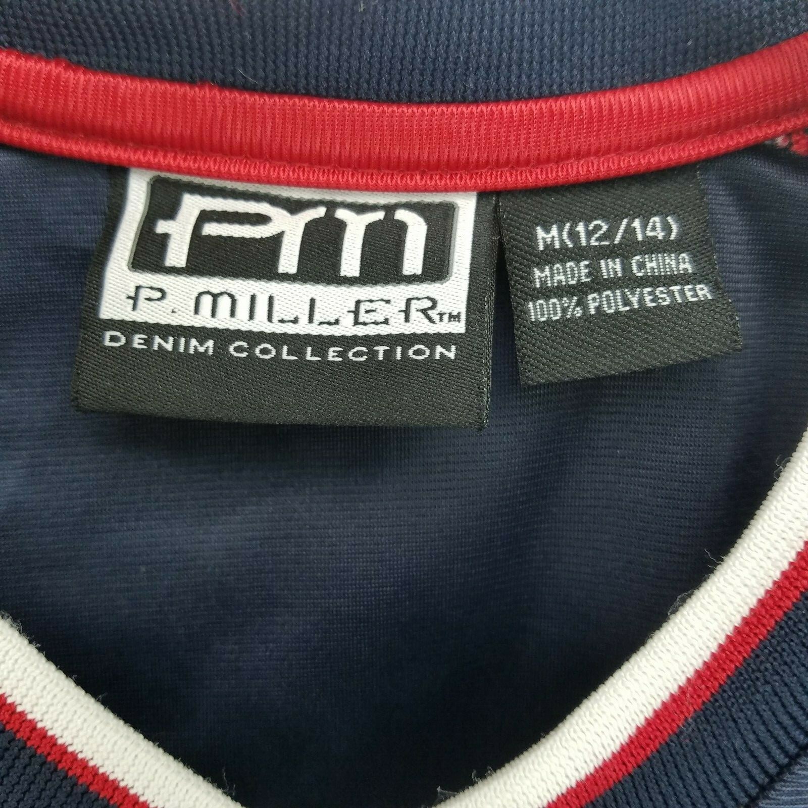Vtg P Miller Denim Collection Jersey Youth Med (12-14) Blue with Red/White 6 gallery