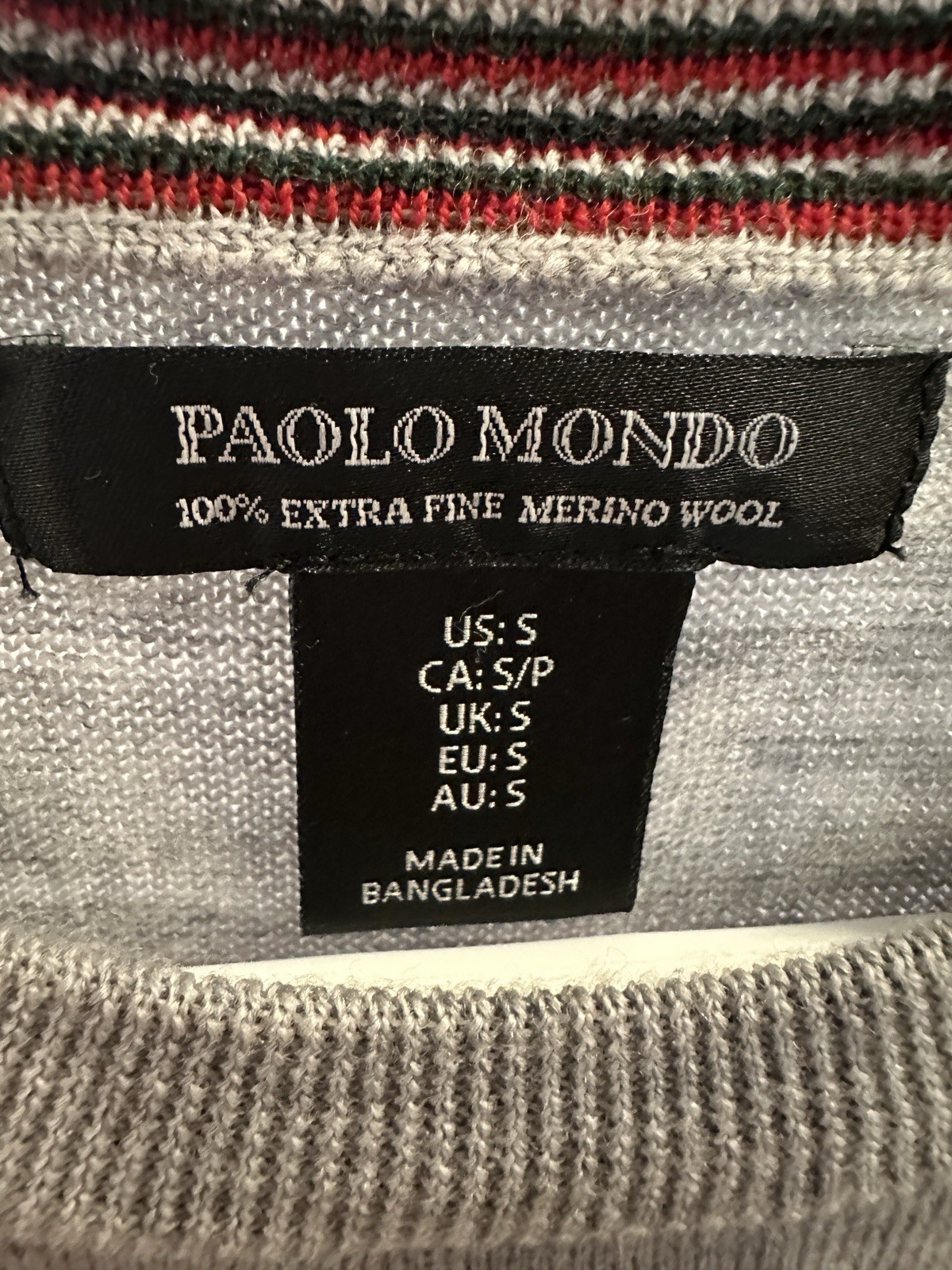 Paolo Mondo Men Small Gray Merino Wool Slim Fit Lightweight Knit Sweater gallery