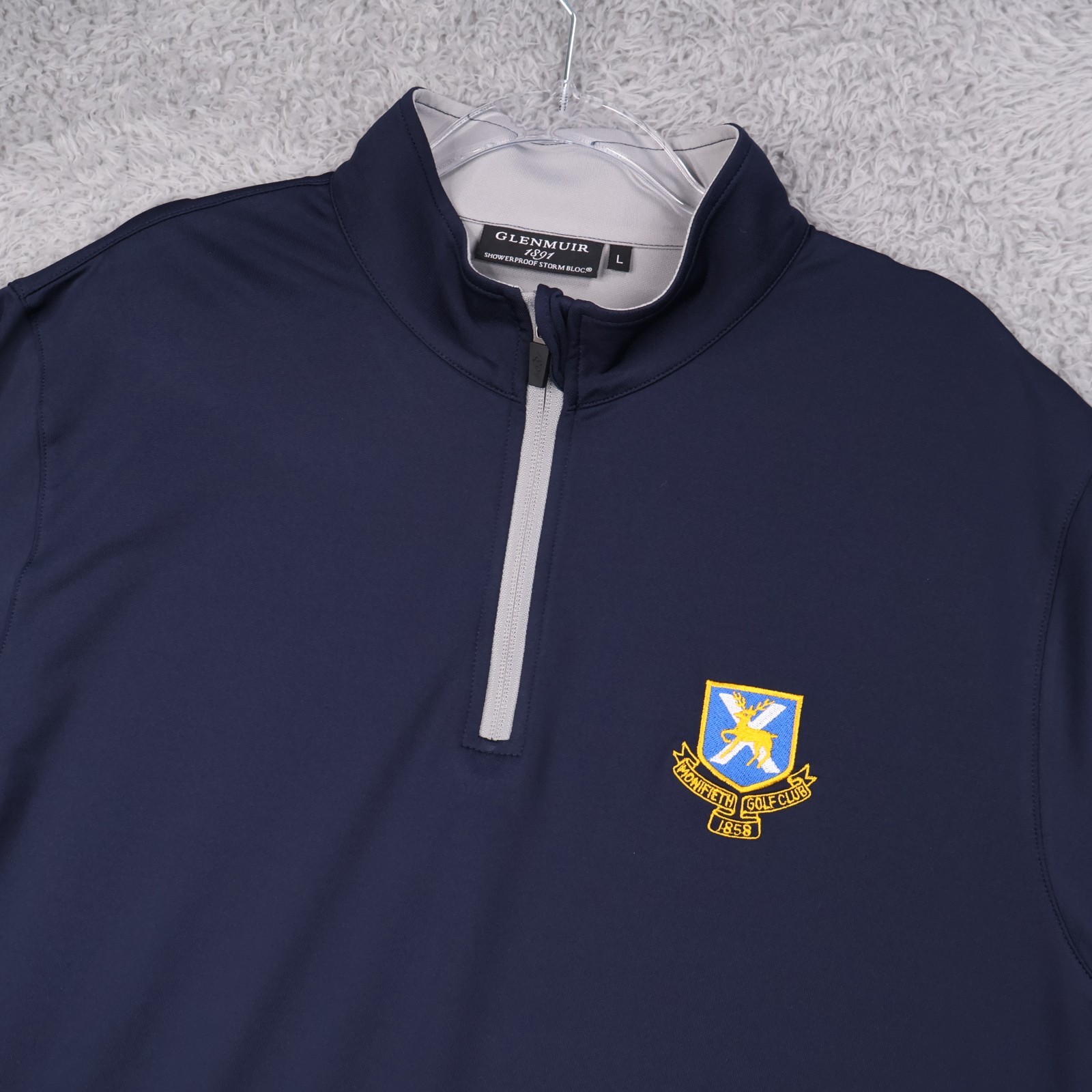 Glenmuir Storm Bloc Showerproof Pullover Mens L Navy 1/4 Zip Monifieth Scotland gallery