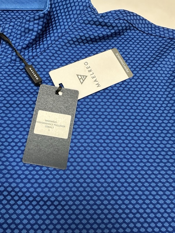 MAELREG Performance Pullover Mens Large Blue Print 1/4 Zip Long Sleeve Golf NWT gallery