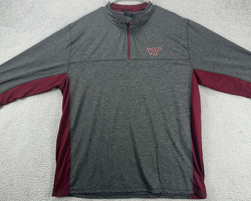 Virginia Tech Shirt Mens Medium Grey Red Quarter Zip Pullover Stretch Colosseum gallery
