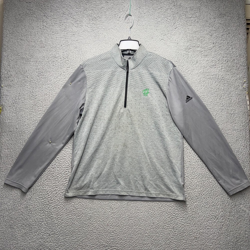 Adidas 1/4 Zip Pullover Shirt Mens Large Gray Embroidered Long Sleve FLAWS