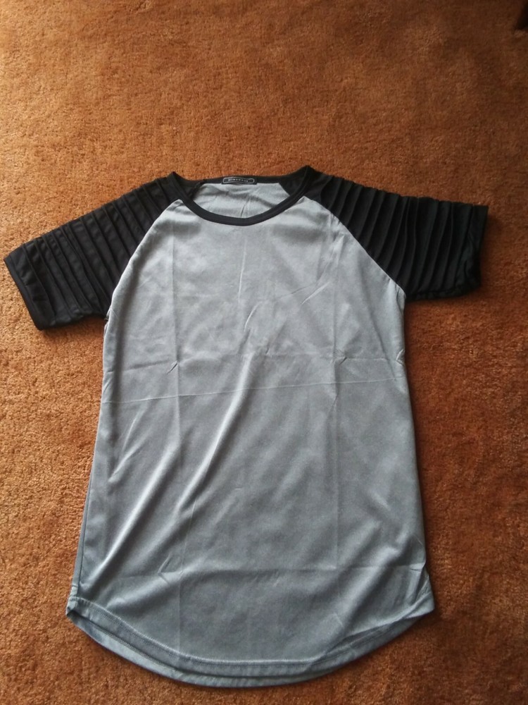Men's SIIMHWRSS Gray Black Pleated Short Sleeve Shirt Designer Quality
