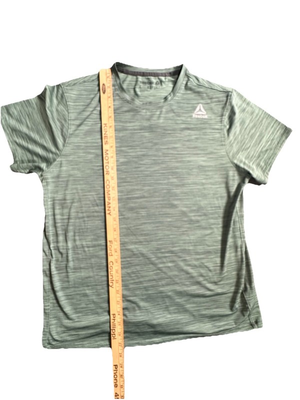Reebok Men’s Large Lightweight Workout Shirt Heather Olive Gray Short Sleeve Tee gallery