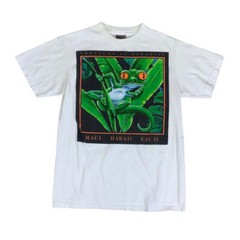 Vintage 90s Oneita Power-T Gecko Maui Hawaii Kauai Graphic White T-Shirt Medium