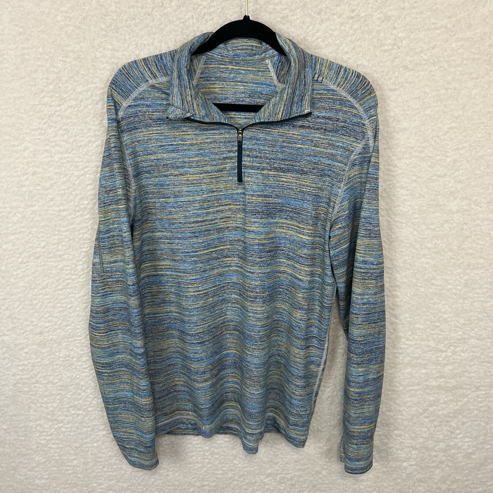 Lululemon Surge Long Sleeve Shirt Men’s No Size Tag Space Dye Blue Athletic gallery