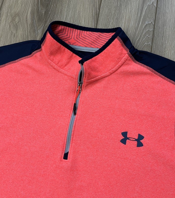 Under Armour Sweater Mens Large Red Peach ColdGear Infrared 1/4 Zip Fleece Golf gallery