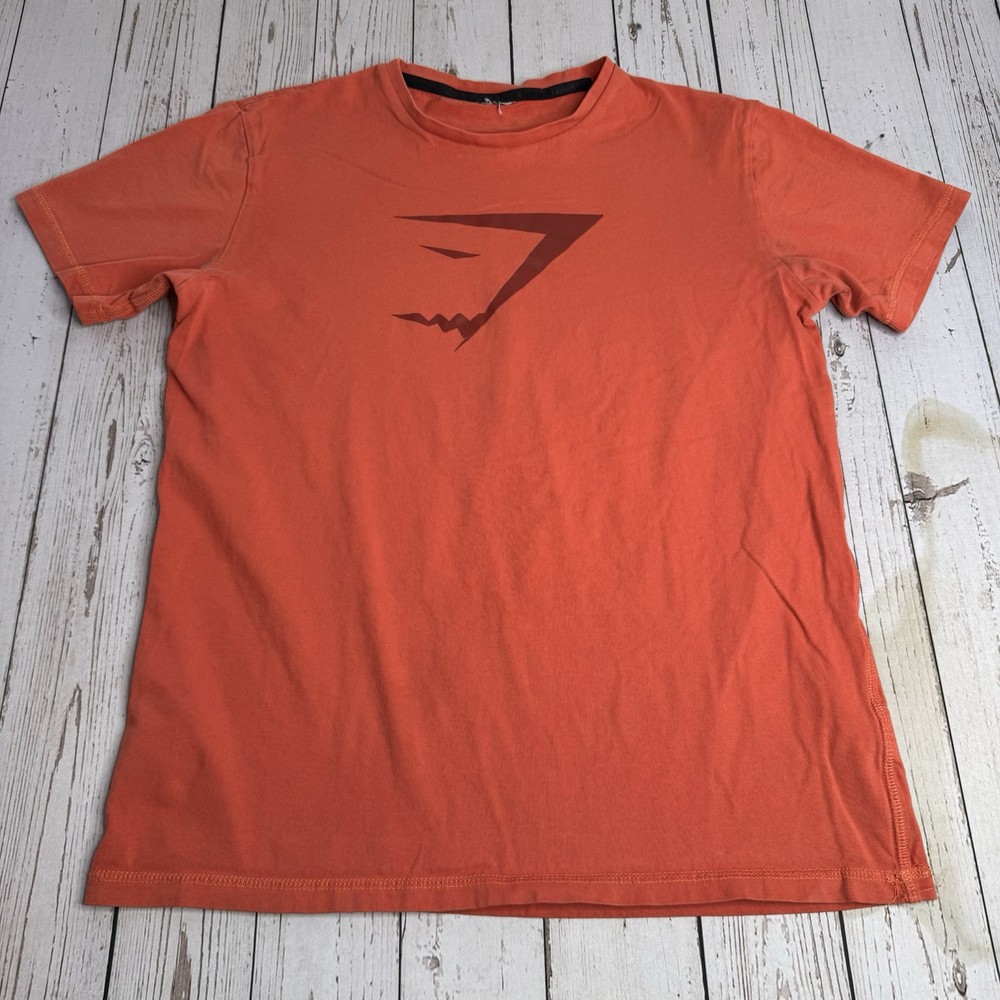 Gymshark Big Logo Graphic T Shirt Workout Shirt Mens Small Orange Short Sleeve