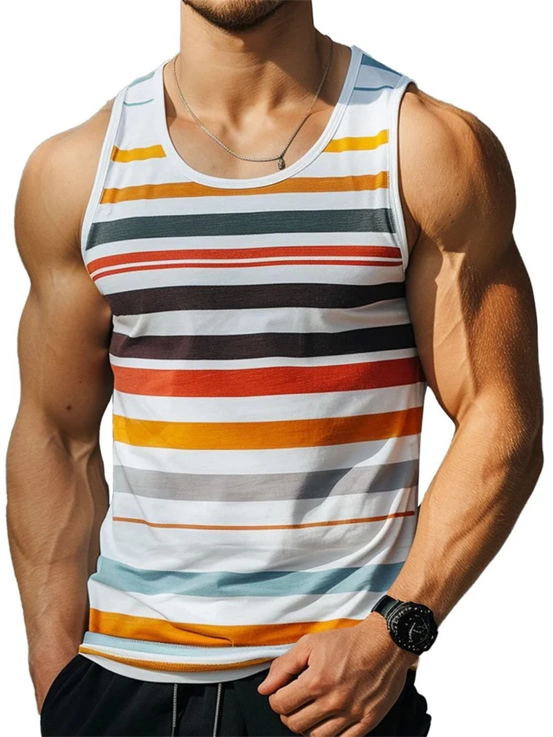 Fashion Simple Stripe 3D Print Tank Tops Men Streetwear Vest Oversized Sle gallery