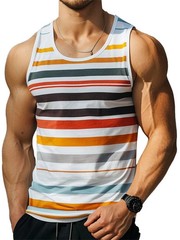 Fashion Simple Stripe 3D Print Tank Tops Men Streetwear Vest Oversized Sle