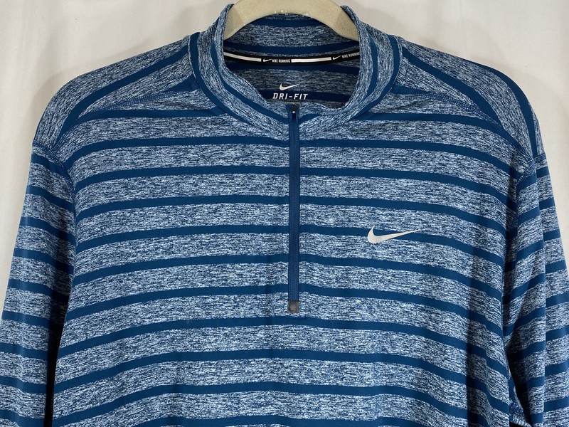 Nike Running Dri-FIT Pullover Mens 2XL Blue Striped 1/4 Zip Athletic 642911-496 gallery