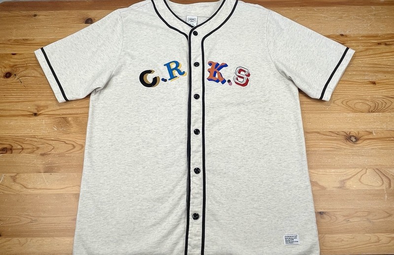 CROOKS & CASTLES Shirt Mens XL Cream Knit Jersey Embroidered Short Sleeve Cotton gallery