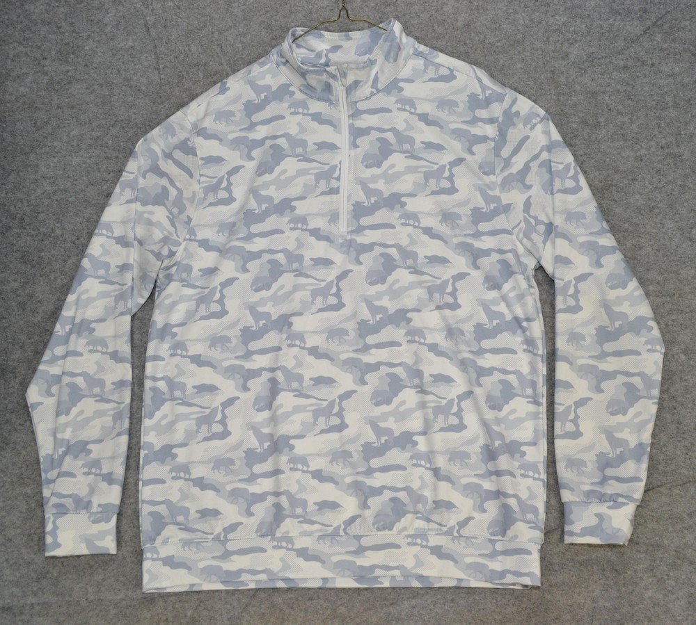Waggle Pullover Mens Large White Gray Camo Quarter Zip Golf Mock Neck Stretch