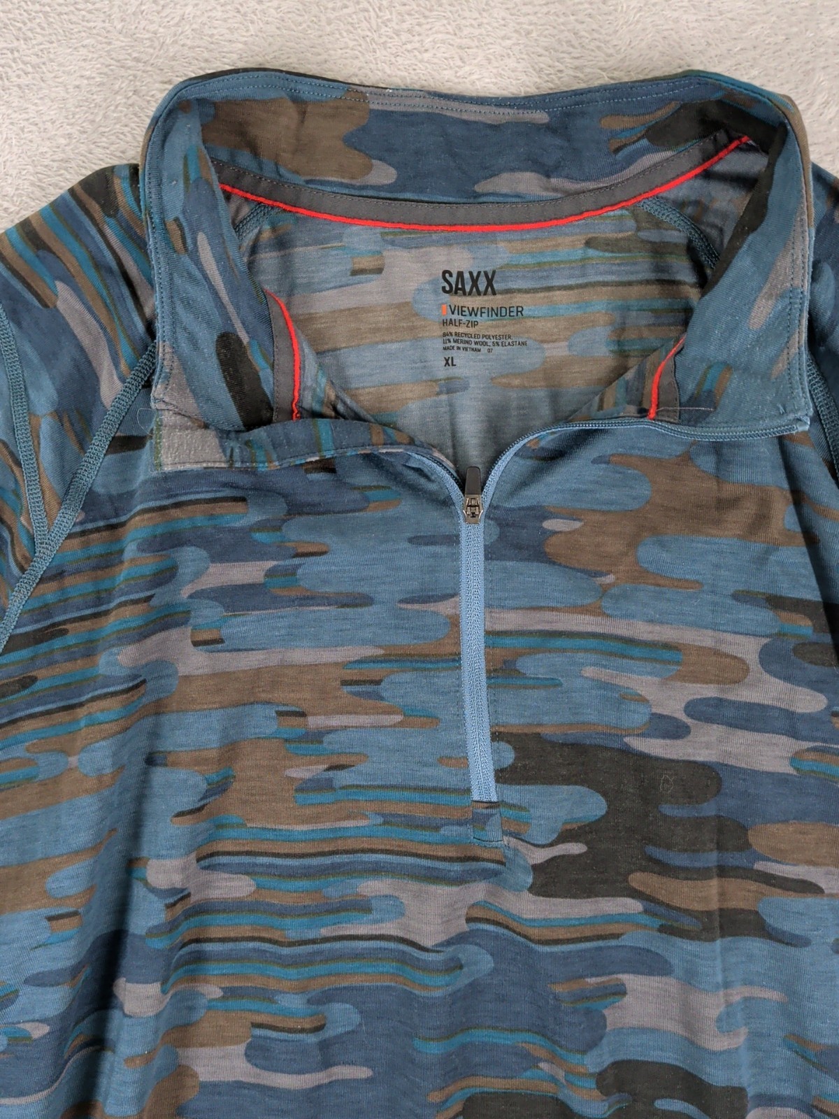 SAXX Viewfinder 1/2 Zip Men's XL Merino Wool Base Layer 'Blue Up In Smoke' Camo gallery