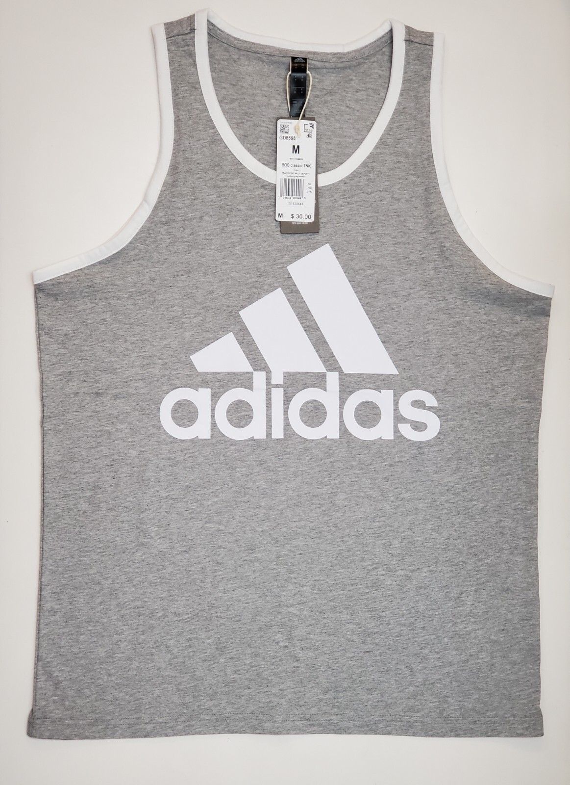 adidas Men's Badge of Sport Classic Tank Top Grey White 100% Cotton Size M L XL gallery