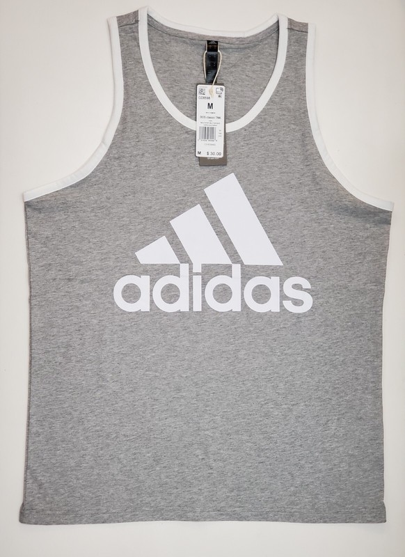 adidas Men's Badge of Sport Classic Tank Top Grey White 100% Cotton Size M L XL gallery