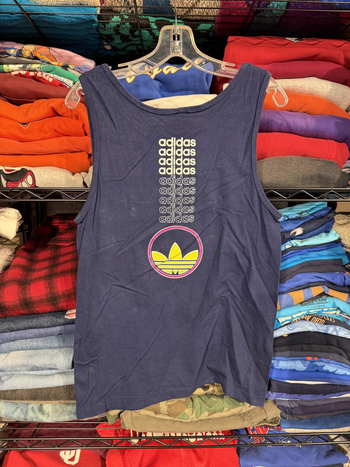 Vintage Adidas Tank Mens Small Blue Trefoil Logo Graphic Made USA 80s 90s gallery