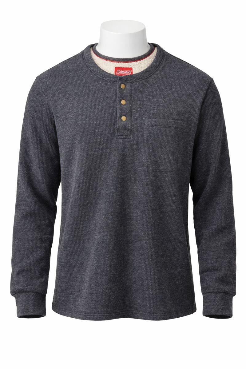 Coleman Mens XL Henley Thermal Pullover Shirt Sherpa Lined Gray Outdoor gallery