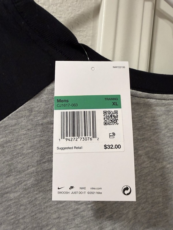 Nike Dri-Fit X-Large 3/4 Sleeve Baseball Gray/Black Raglan shirt CJ1617-063 NWT gallery
