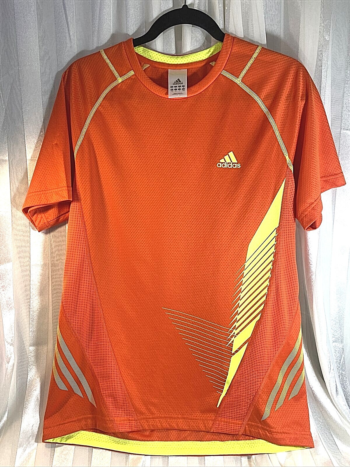 Men's Adidas Short Sleeve Orange Jersey Open Weave W/Yellow Detail Medium gallery