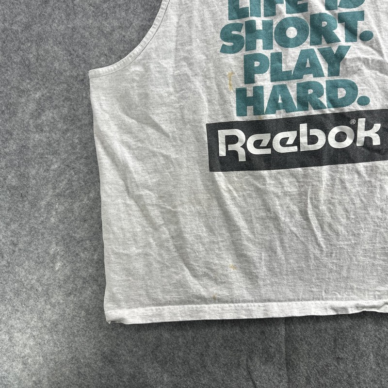 Vintage Reebok Shirt Mens XL Gray Life Is Short Play Hard Tank Top Made USA 90s gallery