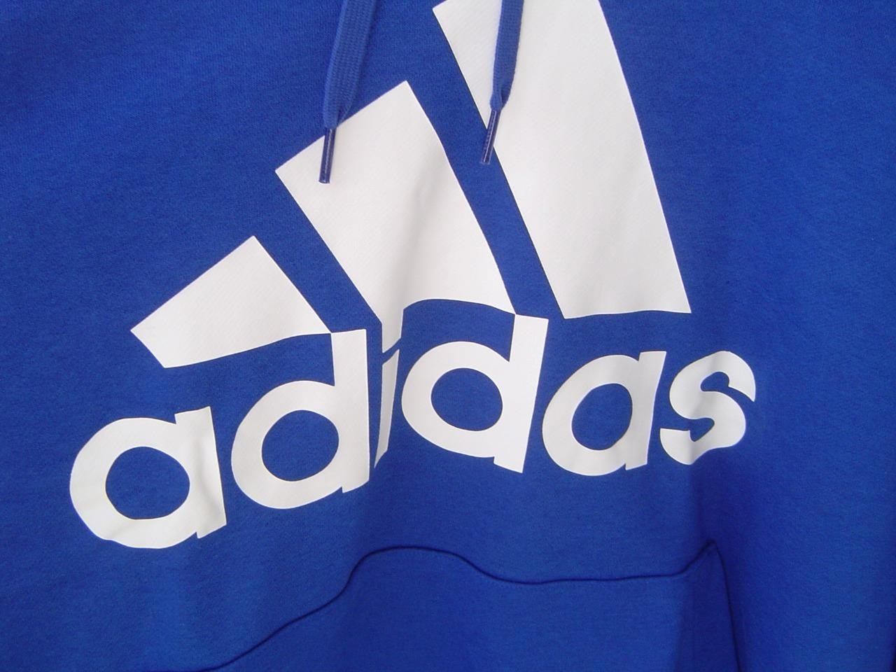 NEW MENS ADIDAS BLUE PULL OVER HOODIE WITH WHITE LOGO SIZE XLT gallery